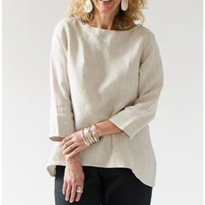 South Street Linen Grace Shirt Beige Tan 3/4 Sleeve Loose Fit Size 0